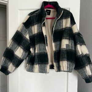 Cotton On Black and Cream Plaid Teddy Jacket